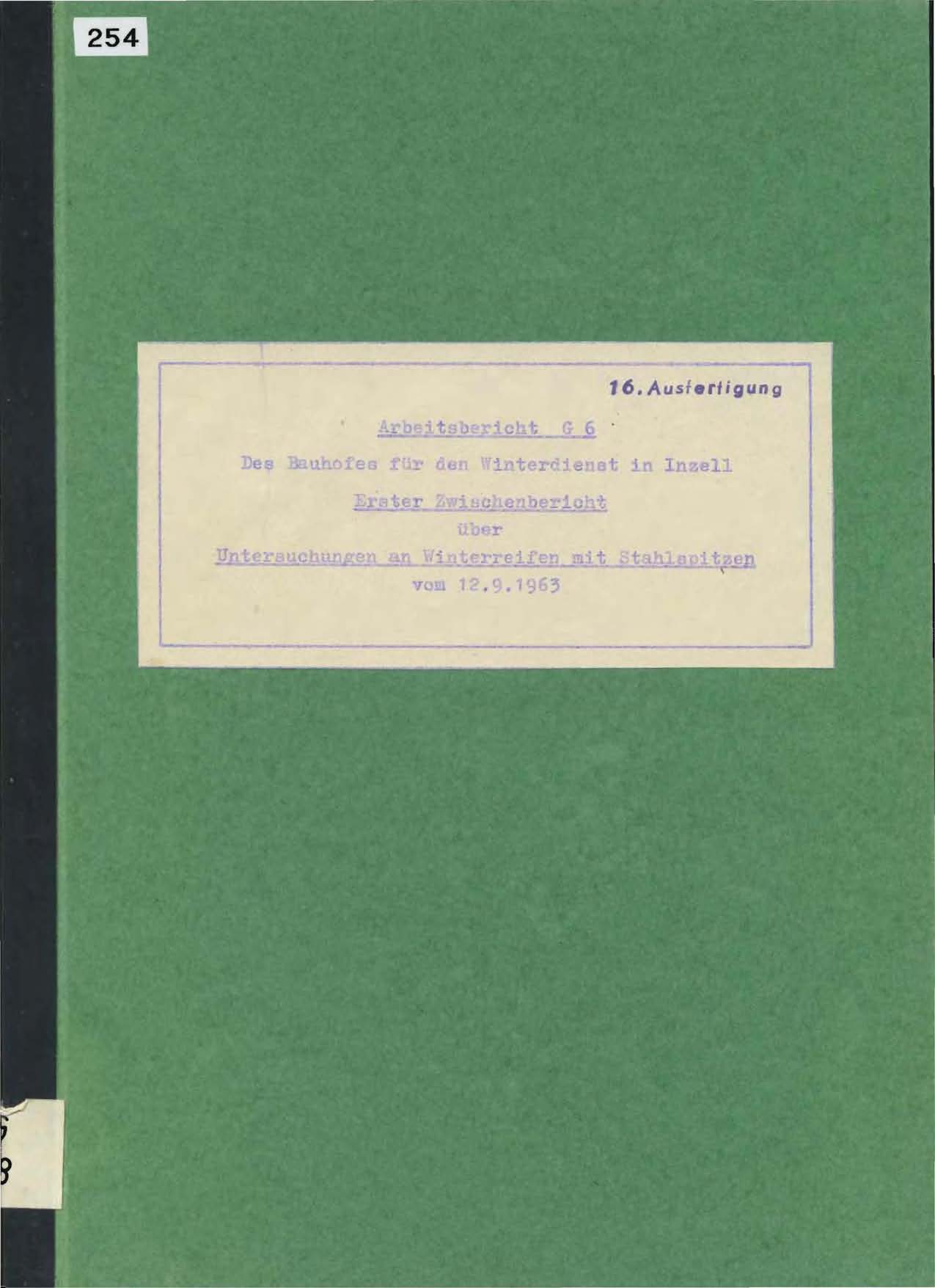 Arbeitsbericht G6 des Bauhofes für den Winterdienst in Inzell vom 12. September 1963
