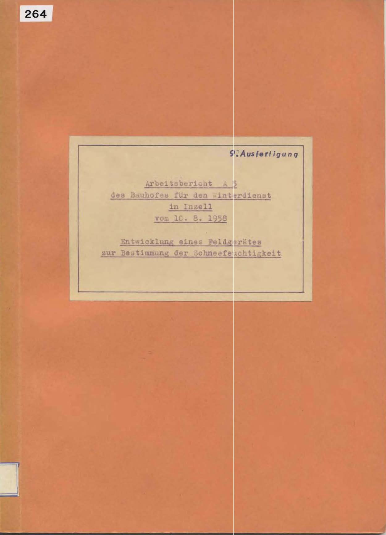 Arbeitsbericht A5 des Bauhofes für den Winterdienst in Inzell vom 10. August 1958