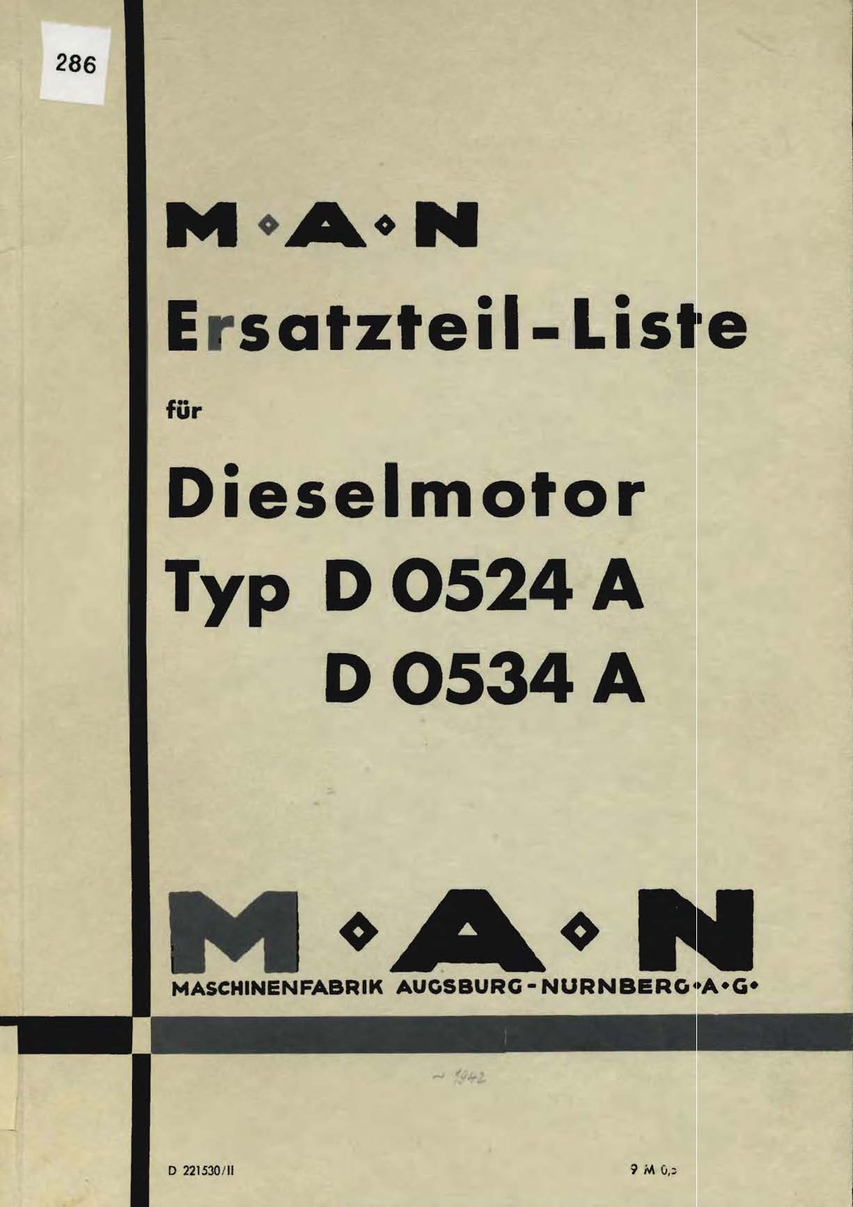 Ersatzteil-Liste Dieselmotor Typ D 0524 A, Typ 0534 A