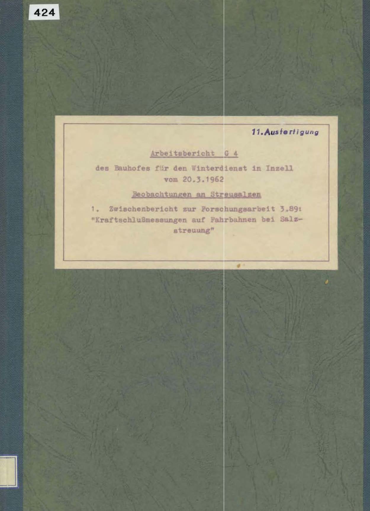 Arbeitsbericht G4 des Bauhofes für den Winterdienst in Inzell vom 20.3.1962