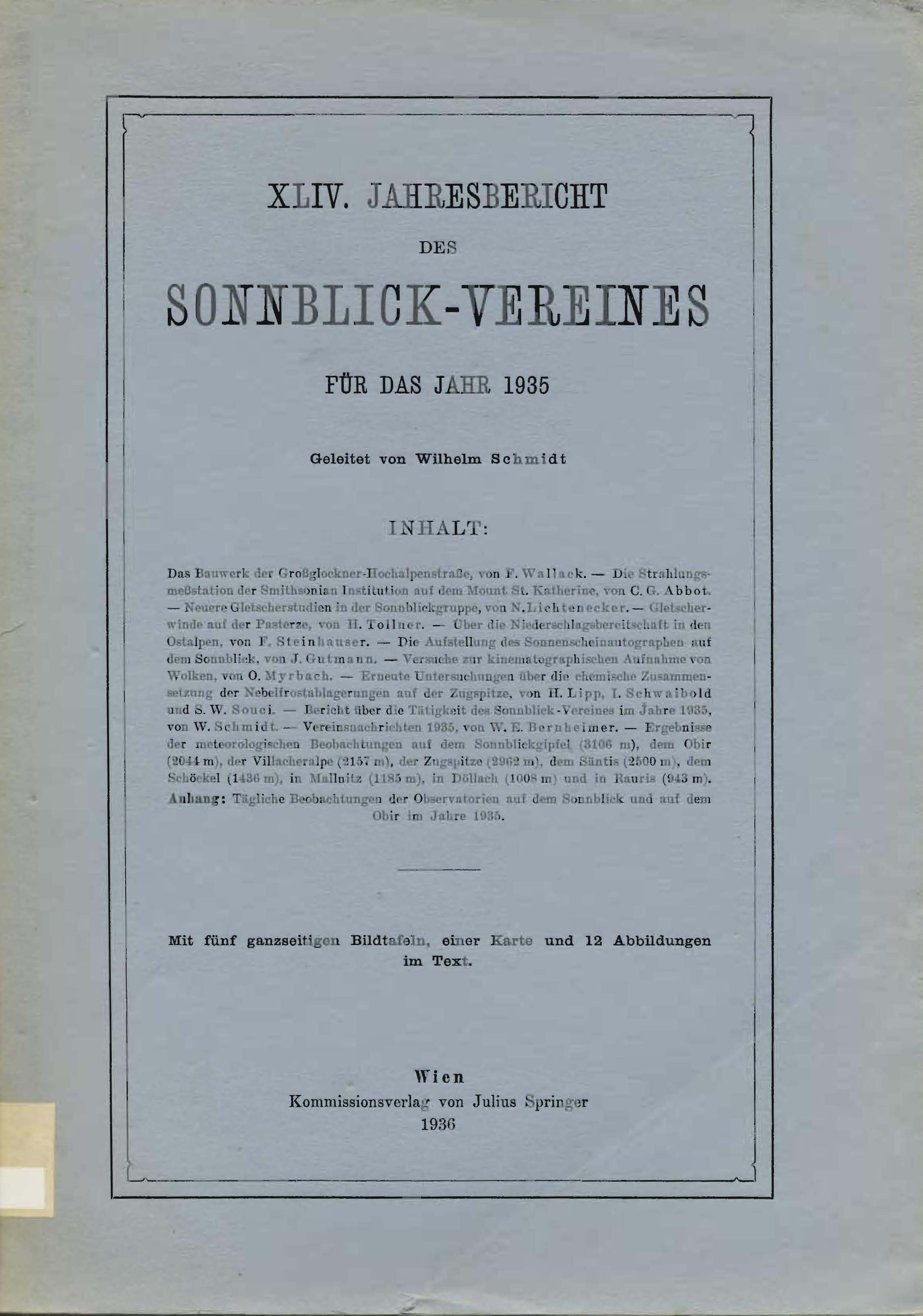 XLIV. (44.?) Jahresbericht des Sonnenblick-Vereins für das Jahr 1935