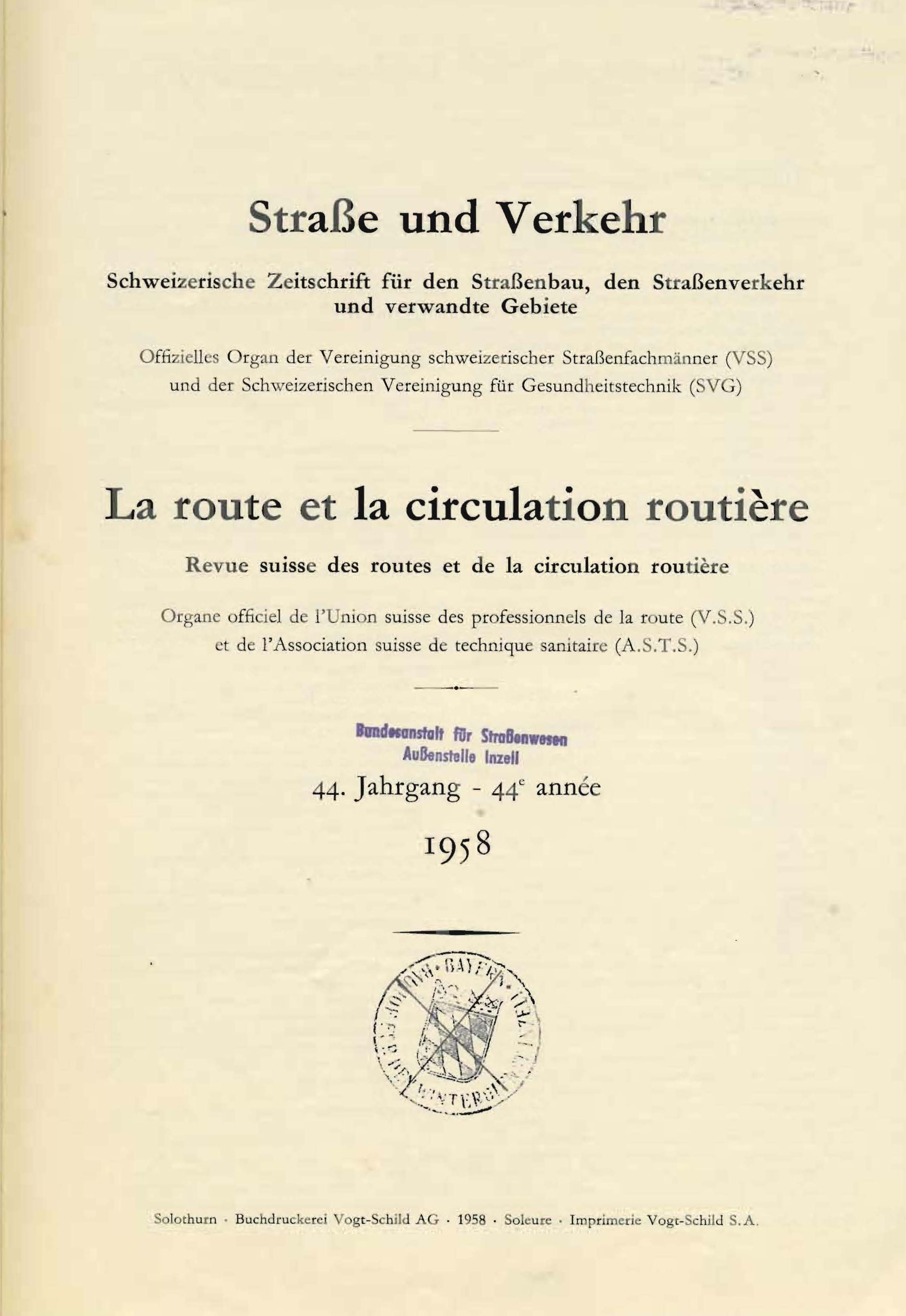 Strasse und Verkehr, 44. Jahrgang 1958