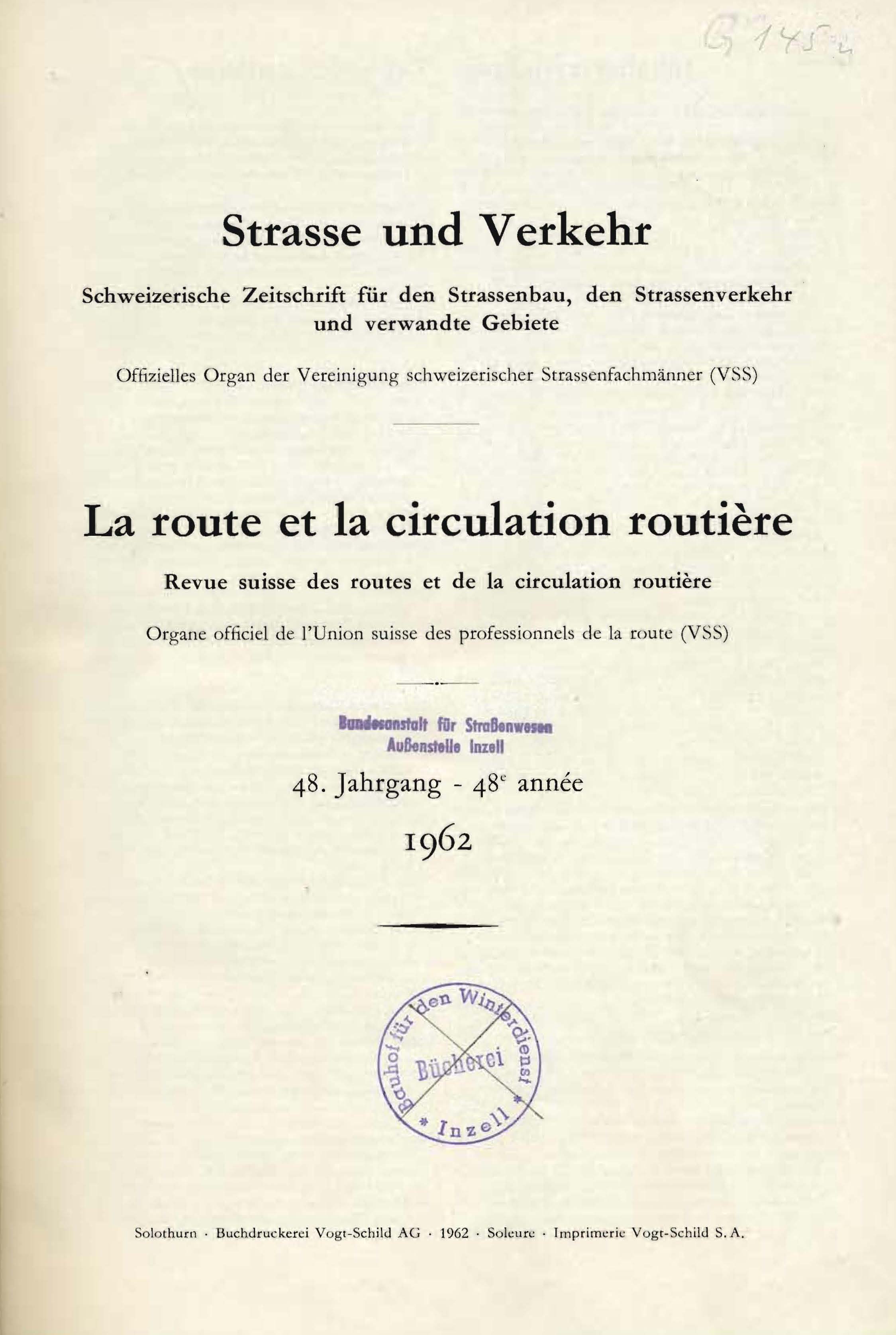 Strasse und Verkehr, 48. Jahrgang 1962