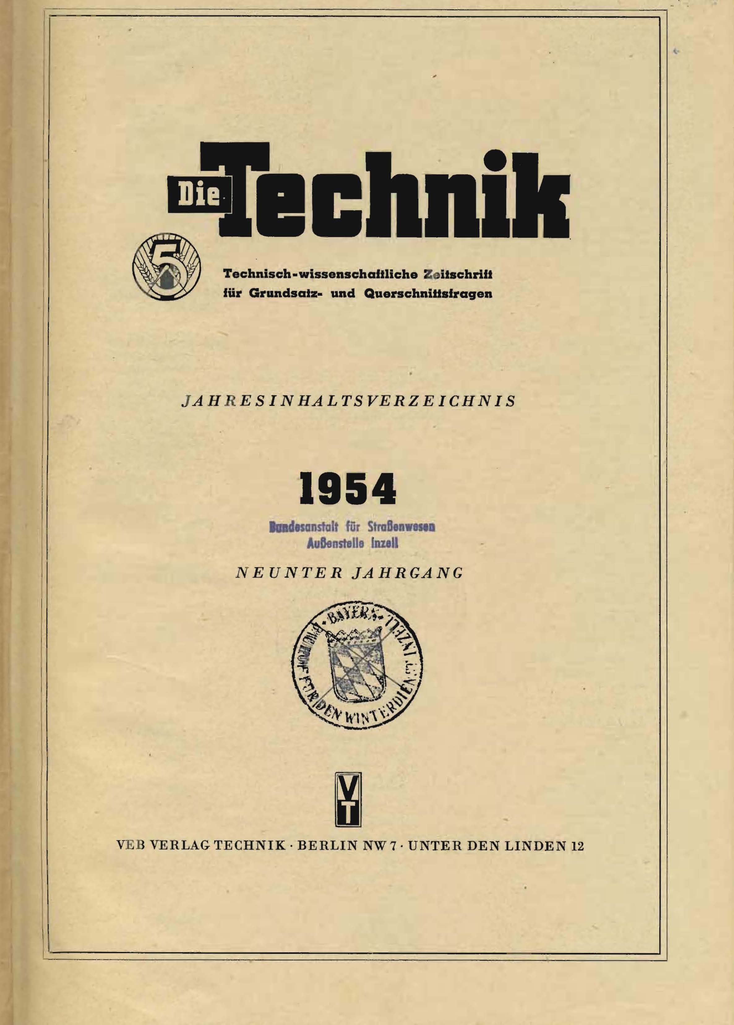 Die Technik, 1954, Neunter Jahrgang