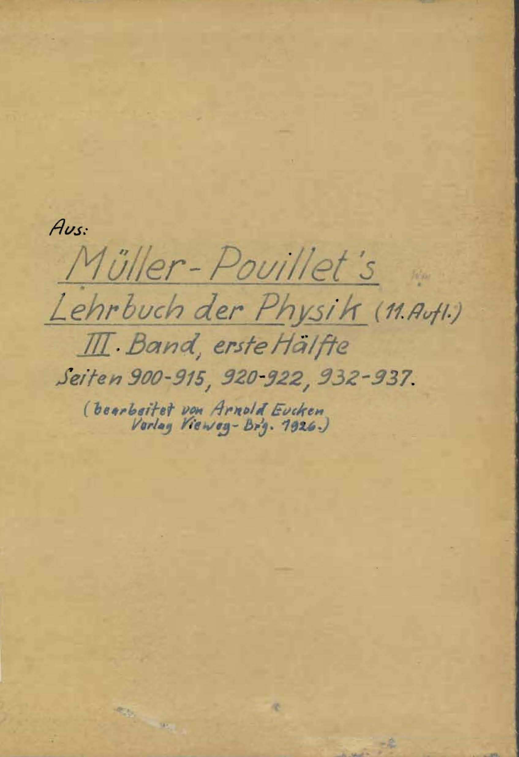 Müller - Pouillet`s Lehrbuch der Physik